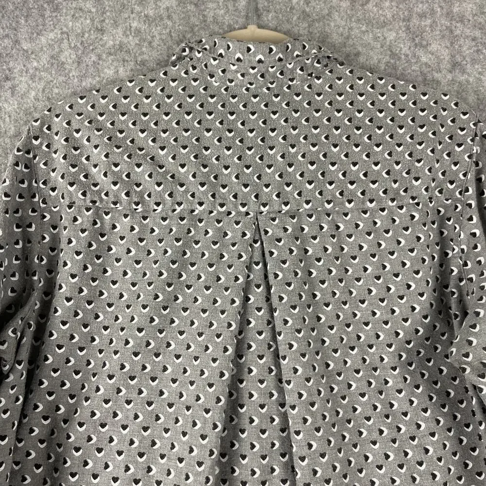 Grayson The Hero Top Womens 3 Medium Gray Heart Print Lyocell Button Up Soft - Picture 10 of 15